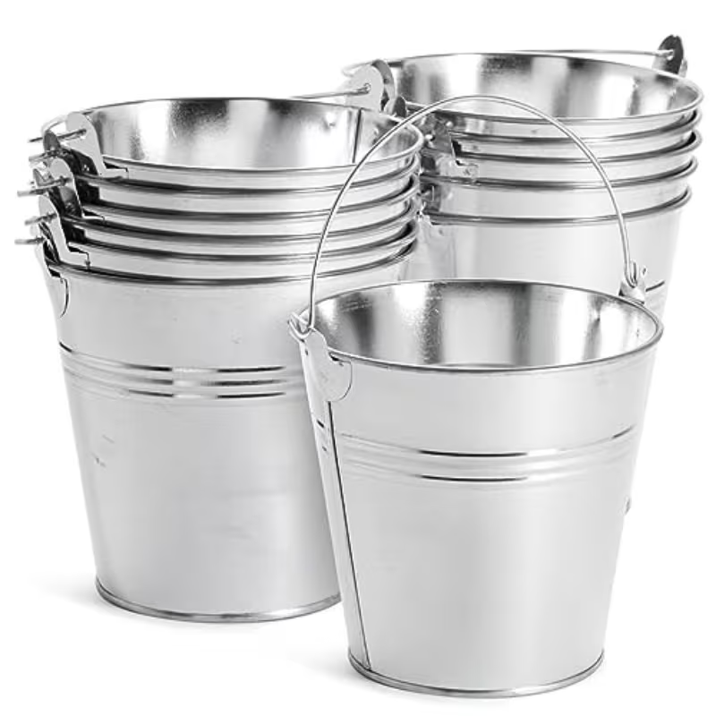 12-pack vintage galvanized metal buckets with handles