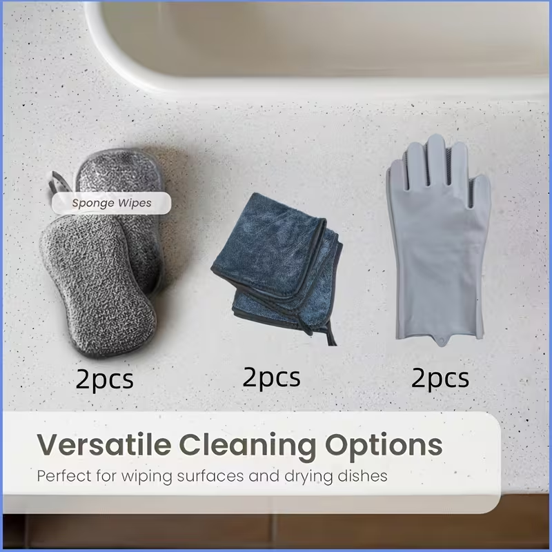 Car cleaning kit - silicone gloves, double-sided microfiber sponge, and car wash towel