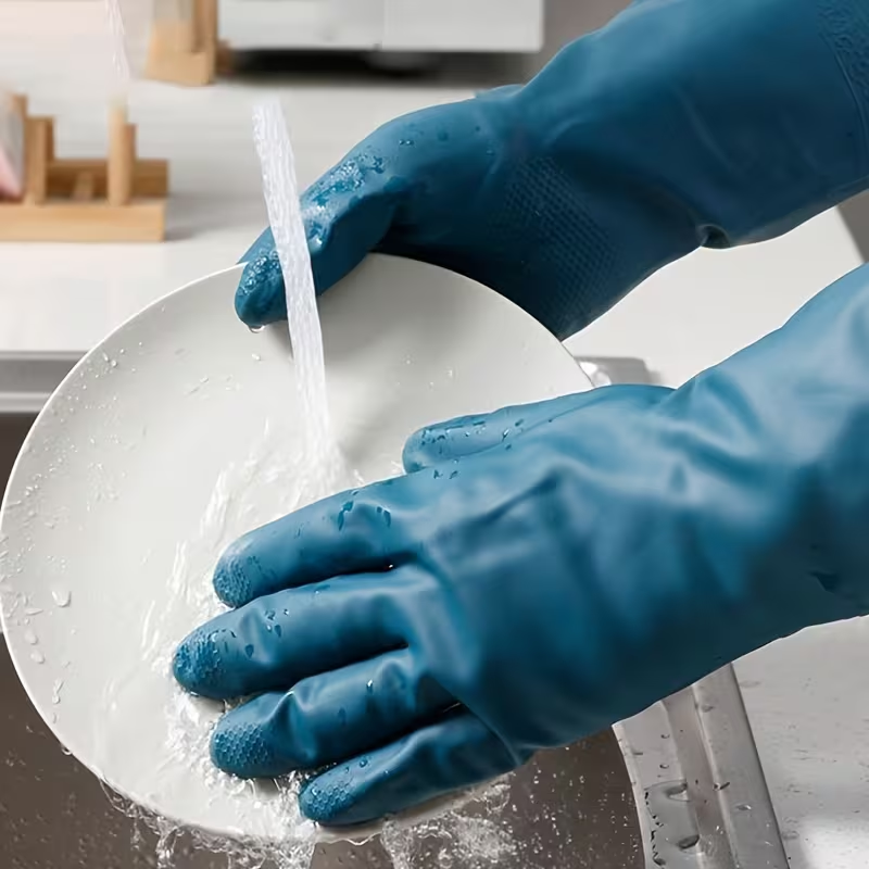 4-Pair Pack of Rubber Gloves, Kitchen Dishwashing Gloves, Thick Lined Laundry Gloves