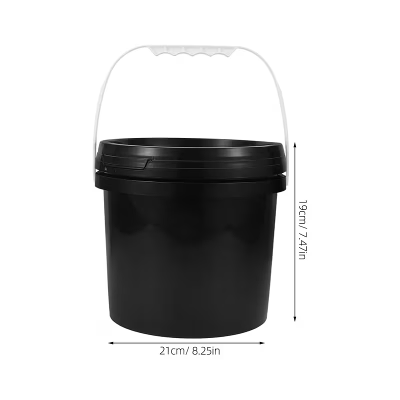 1.06-gallon black plastic bucket with handle and lid