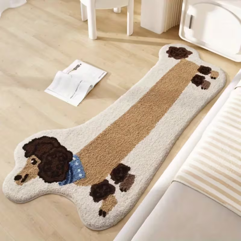 One-pack of fun long dog-shaped rugs with faux cashmere polka dot plastic backing