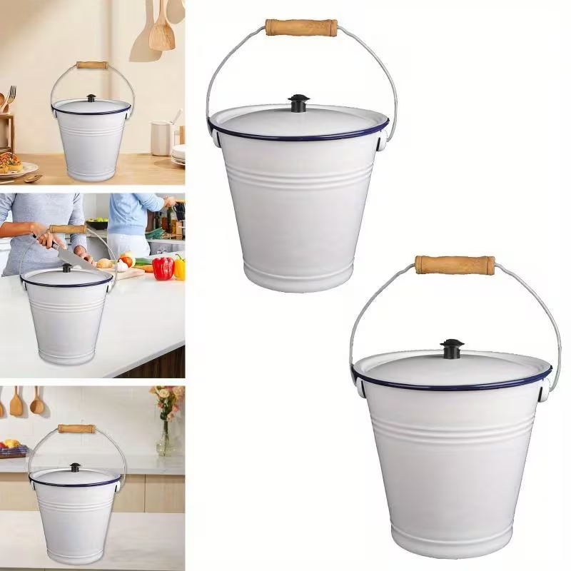 101.44 oz Thick Enamel Bucket with Lid - Durable Metal Material