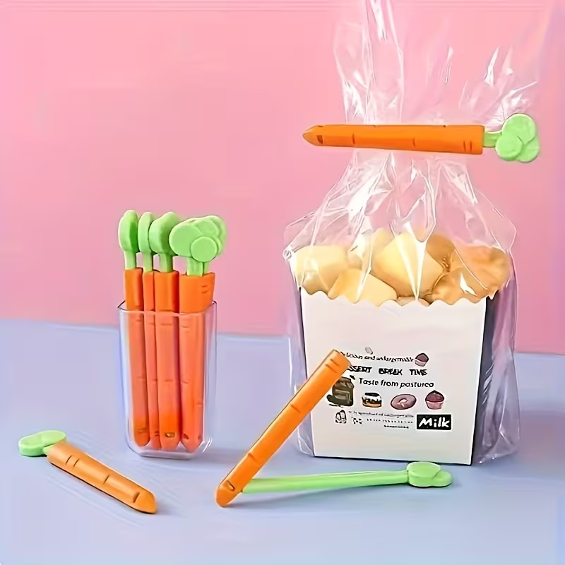 12-pack of magnetic carrot-shaped plastic clips - non-food contact