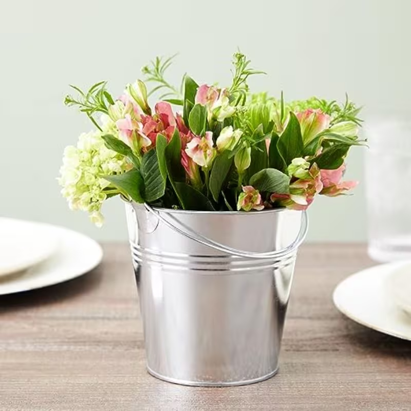 12-pack vintage galvanized metal buckets with handles