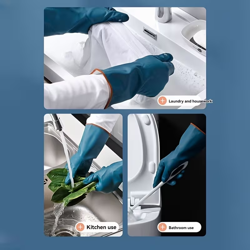 4-Pair Pack of Rubber Gloves, Kitchen Dishwashing Gloves, Thick Lined Laundry Gloves