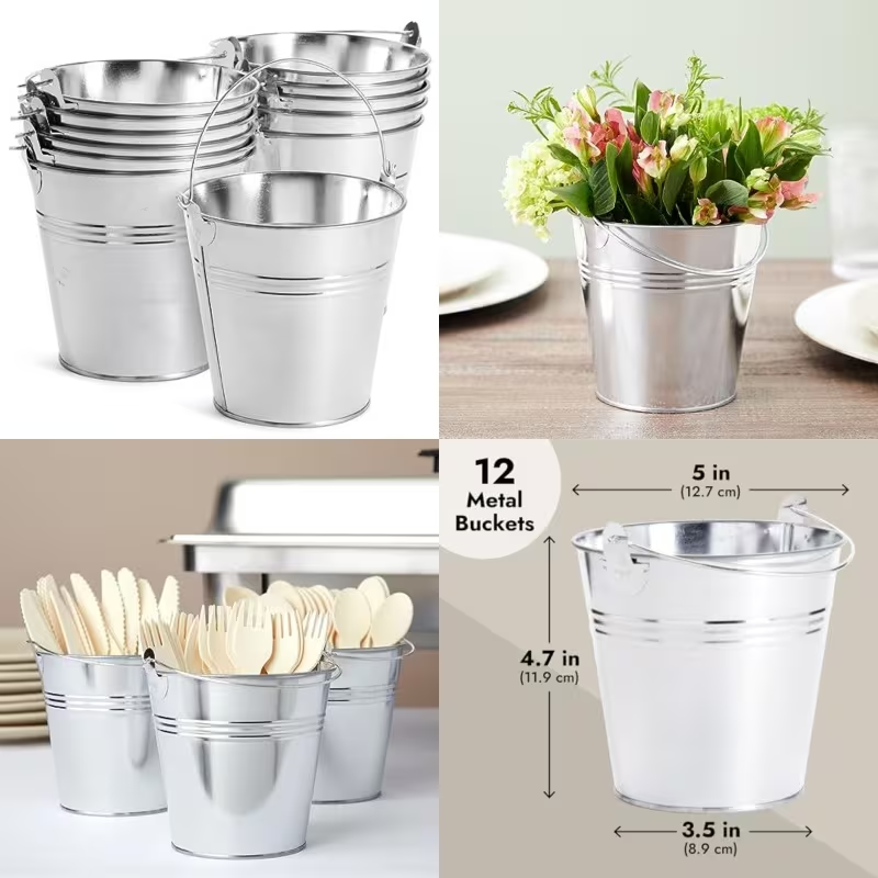12-pack vintage galvanized metal buckets with handles