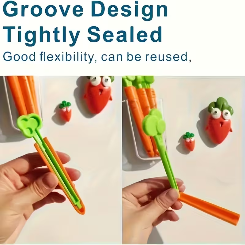 12-pack of magnetic carrot-shaped plastic clips - non-food contact