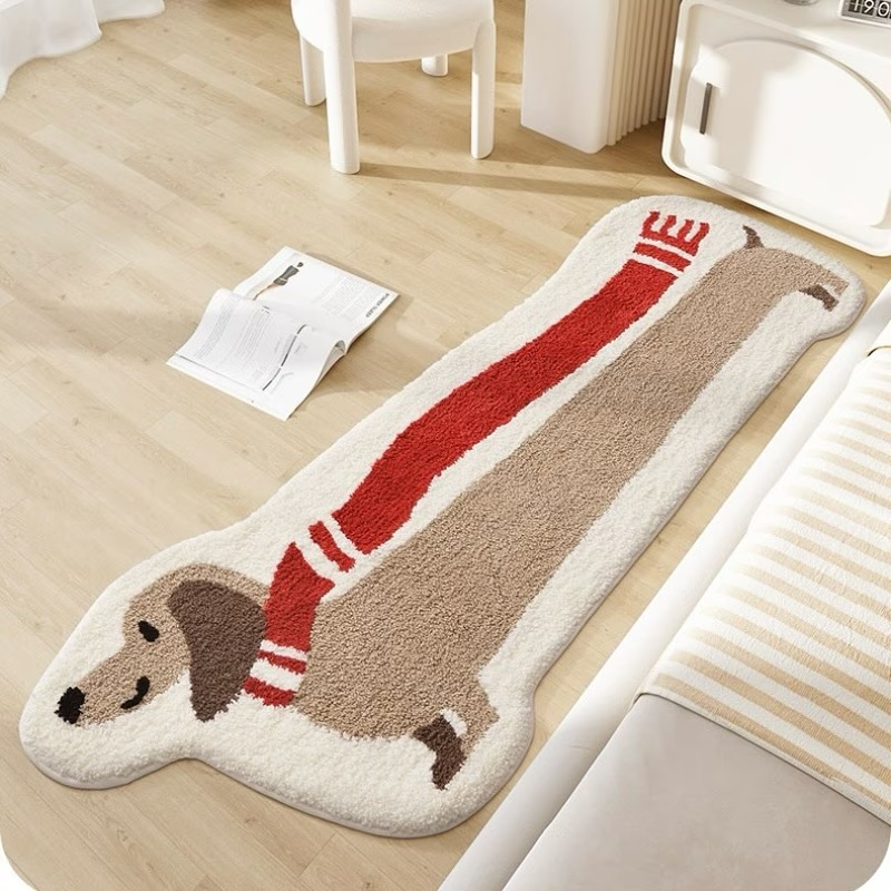One-pack of fun long dog-shaped rugs with faux cashmere polka dot plastic backing
