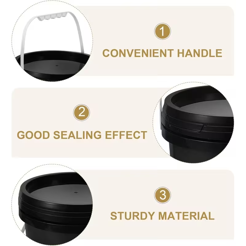 1.06-gallon black plastic bucket with handle and lid