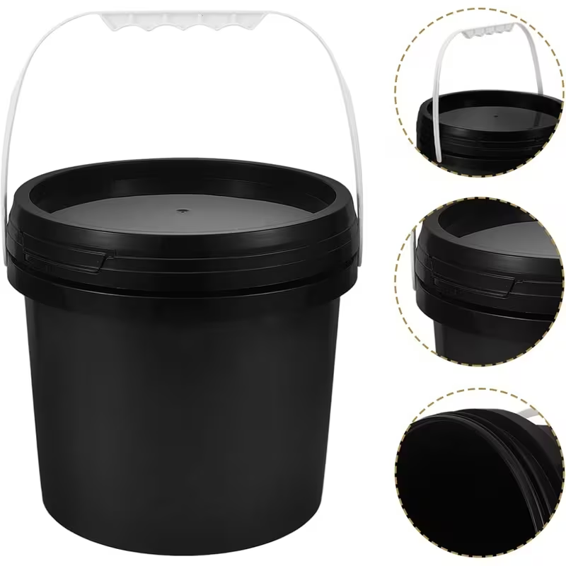 1.06-gallon black plastic bucket with handle and lid