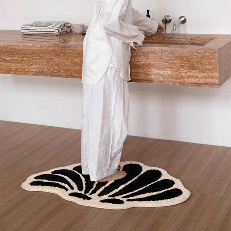 Irregularly shaped bedside rug, faux cashmere TPR backing mat