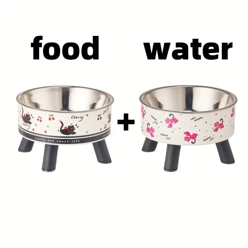 Miska dla kota, podwyższana miska ze stali nierdzewnej z antypoślizgową podstawą, miska na wodę dla kota 400 ml