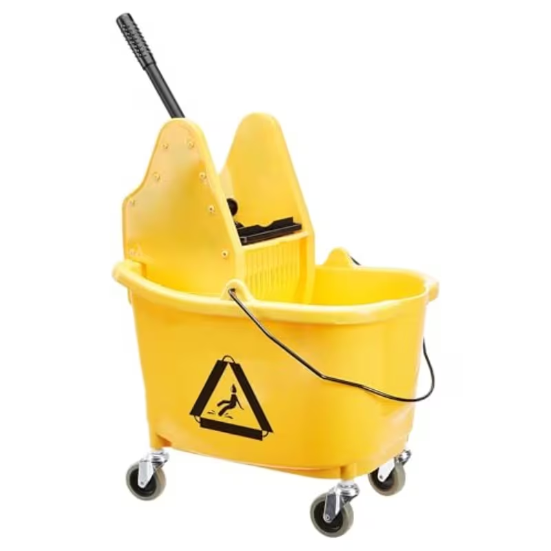 Commercial heavy-duty mop bucket with push-down manual wringer
