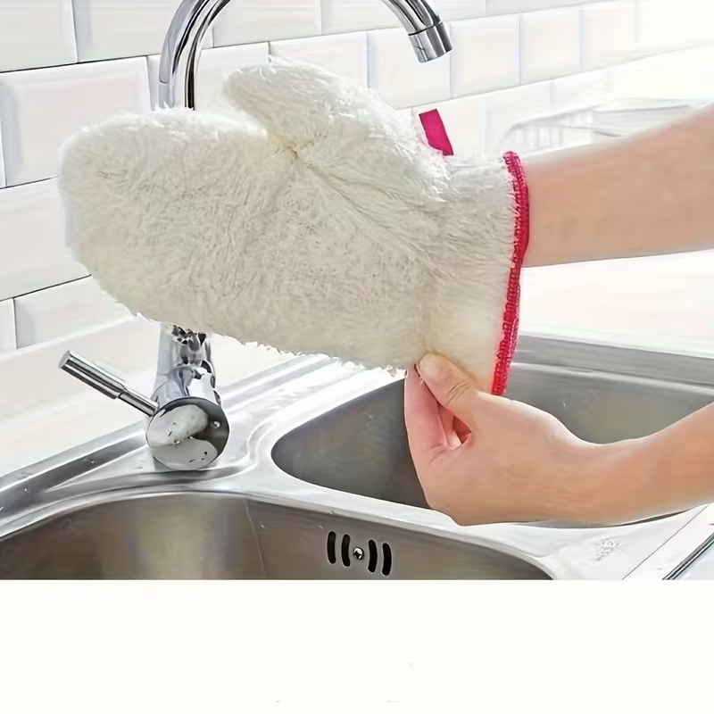 Two-pack of bamboo fiber dishwashing gloves - double-layer design