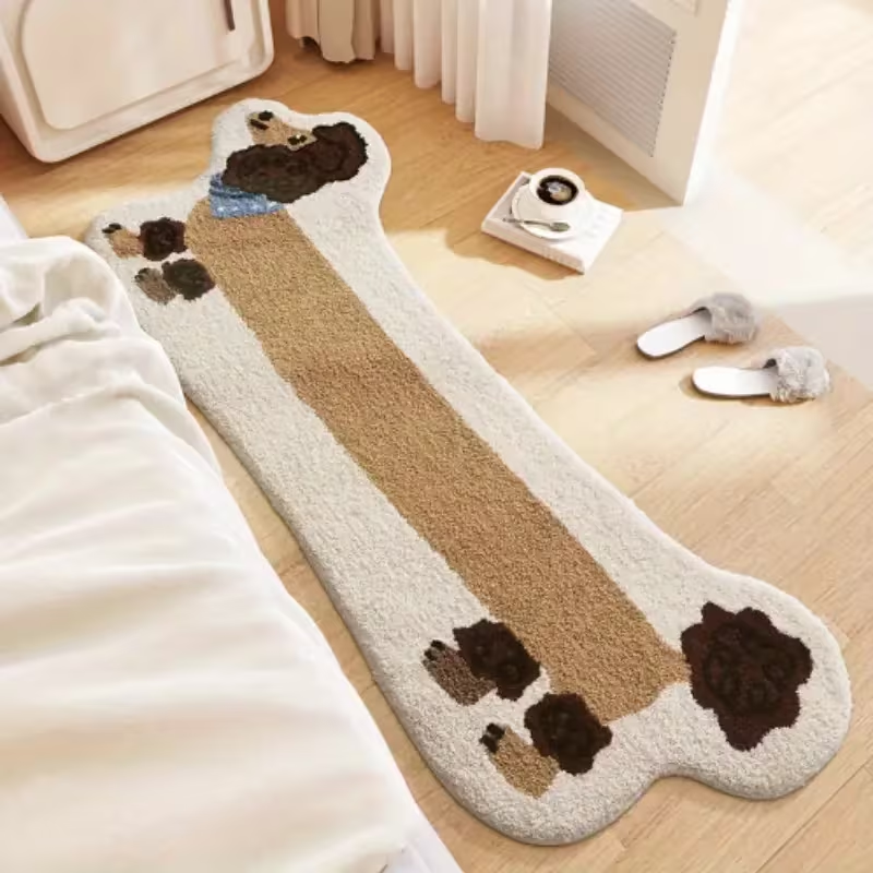 One-pack of fun long dog-shaped rugs with faux cashmere polka dot plastic backing