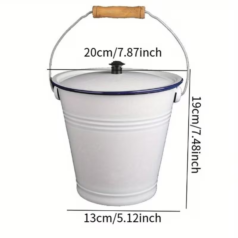 101.44 oz Thick Enamel Bucket with Lid - Durable Metal Material