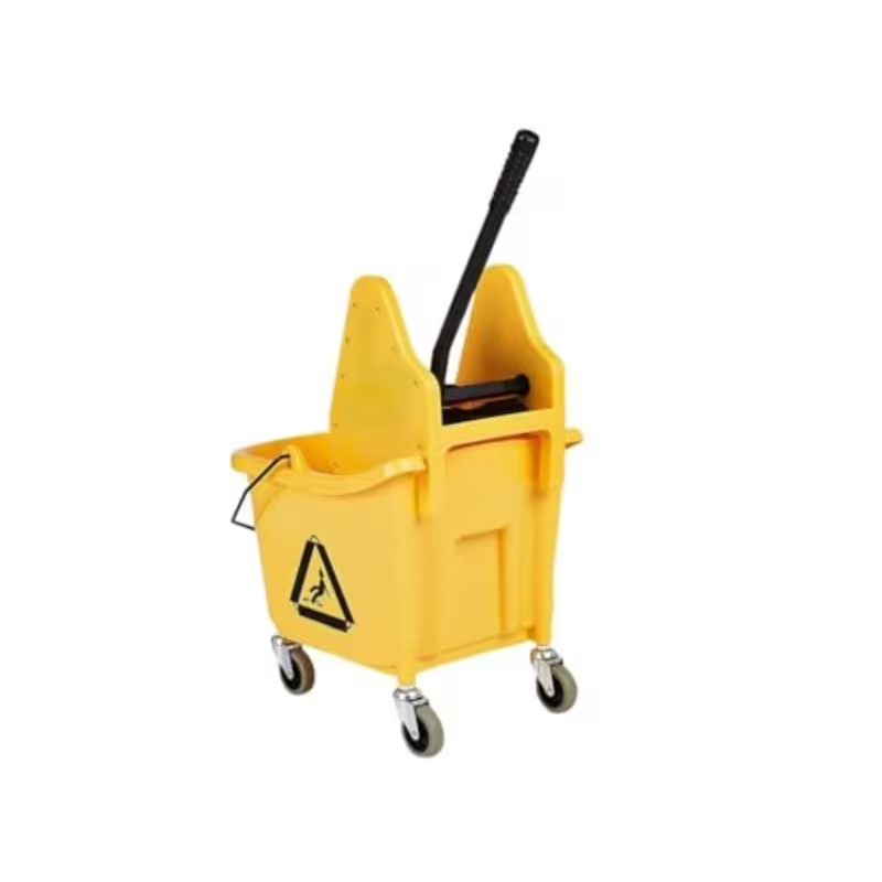 Commercial heavy-duty mop bucket with push-down manual wringer