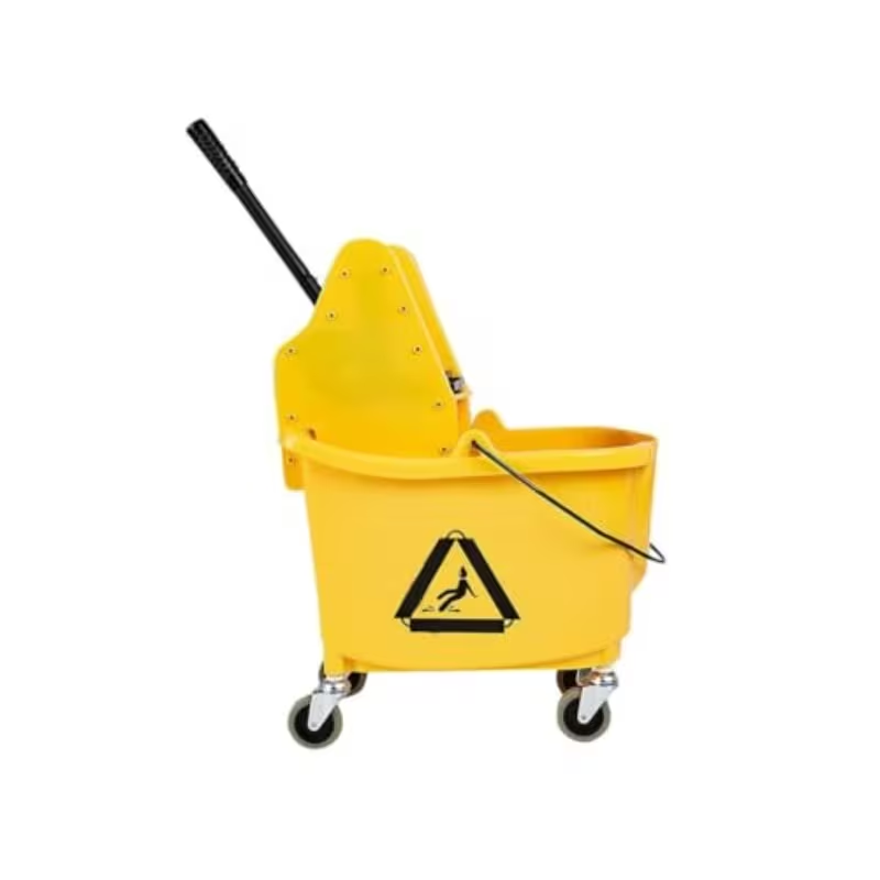 Commercial heavy-duty mop bucket with push-down manual wringer