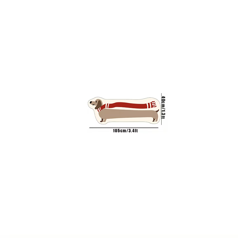 One-pack of fun long dog-shaped rugs with faux cashmere polka dot plastic backing