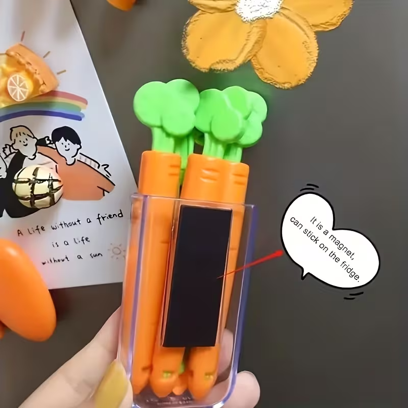 12-pack of magnetic carrot-shaped plastic clips - non-food contact