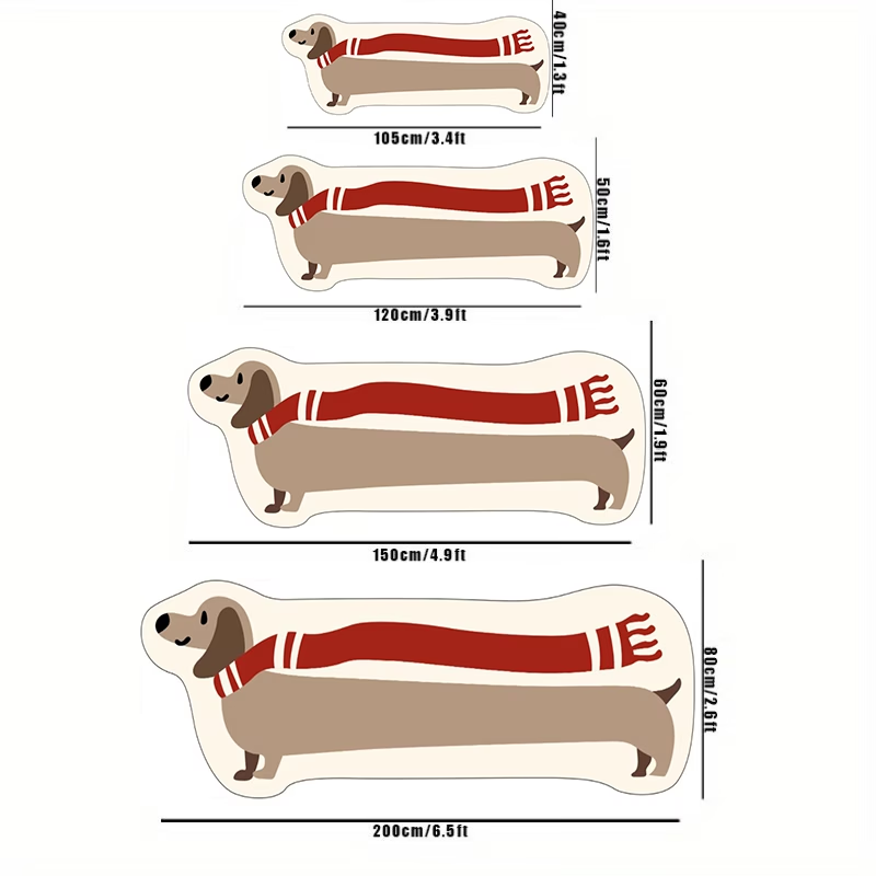 One-pack of fun long dog-shaped rugs with faux cashmere polka dot plastic backing