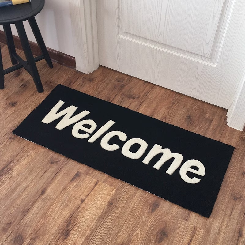 Nordic minimalist black and white Welome English rug