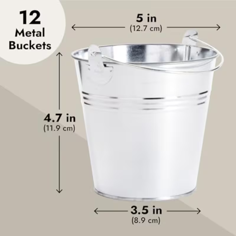 12-pack vintage galvanized metal buckets with handles