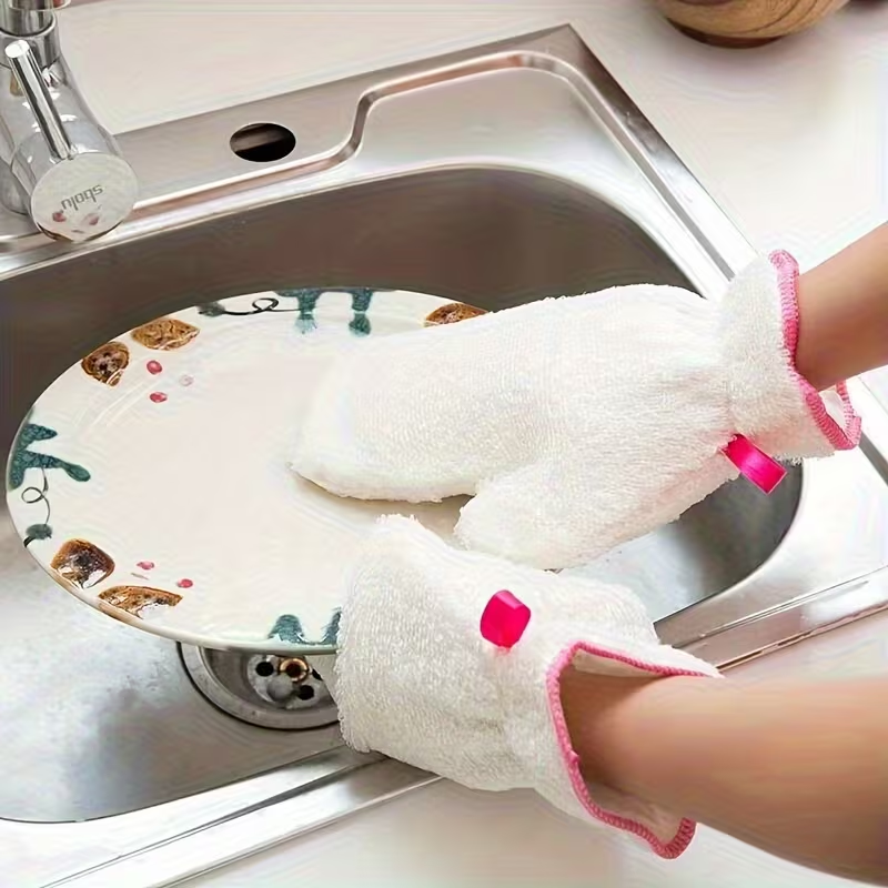 Two-pack of bamboo fiber dishwashing gloves - double-layer design