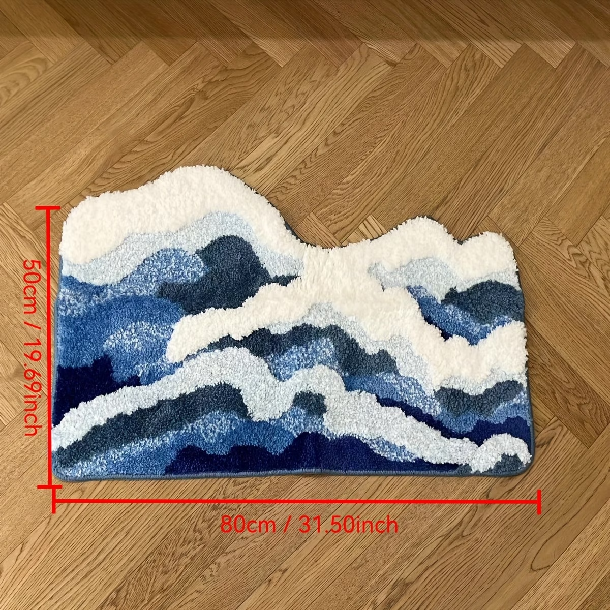 1850g/m² thickened dense flocked carpet, TPR non-slip backing, ocean-themed pattern.