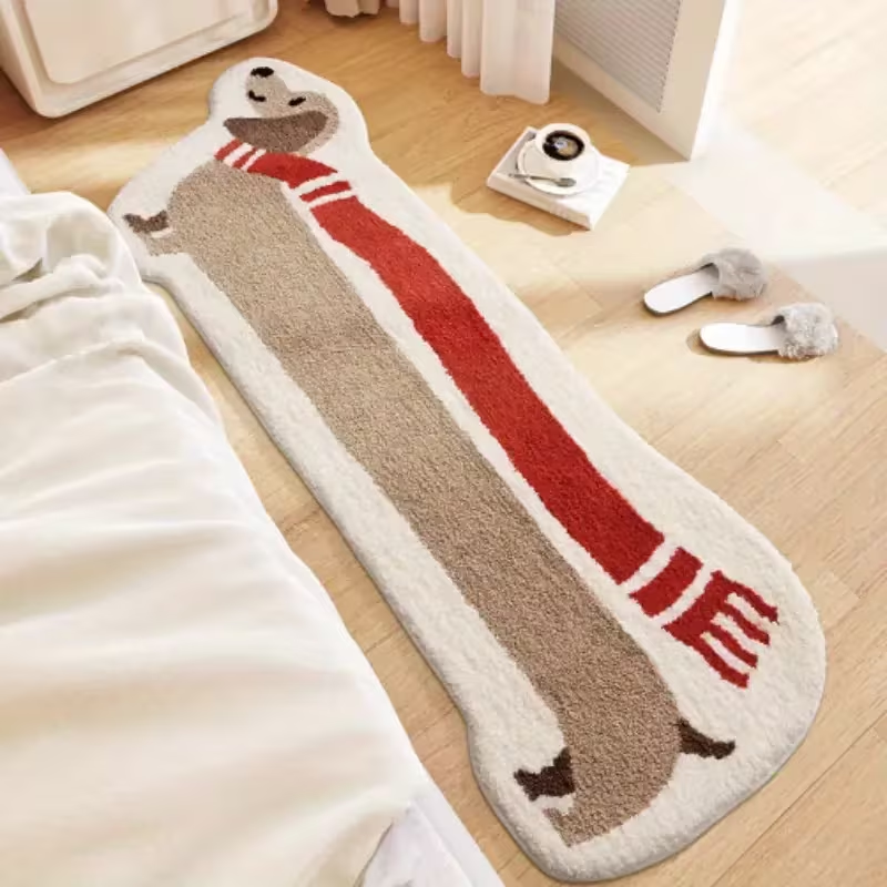 One-pack of fun long dog-shaped rugs with faux cashmere polka dot plastic backing