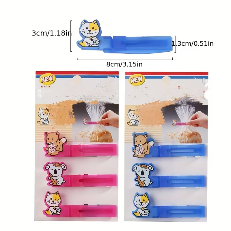 6-pack of cute animal-patterned plastic food bags