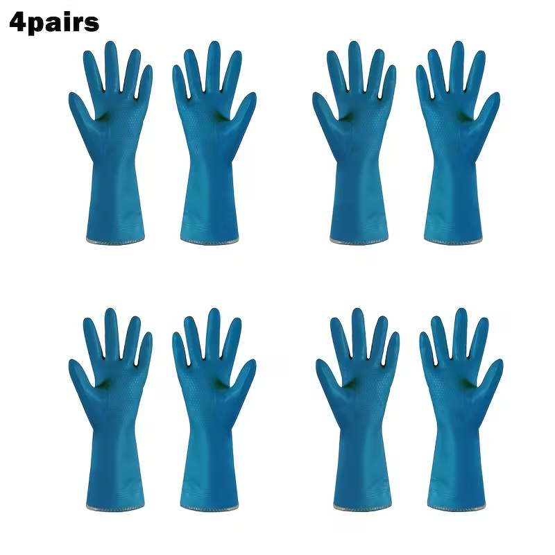 4-Pair Pack of Rubber Gloves, Kitchen Dishwashing Gloves, Thick Lined Laundry Gloves