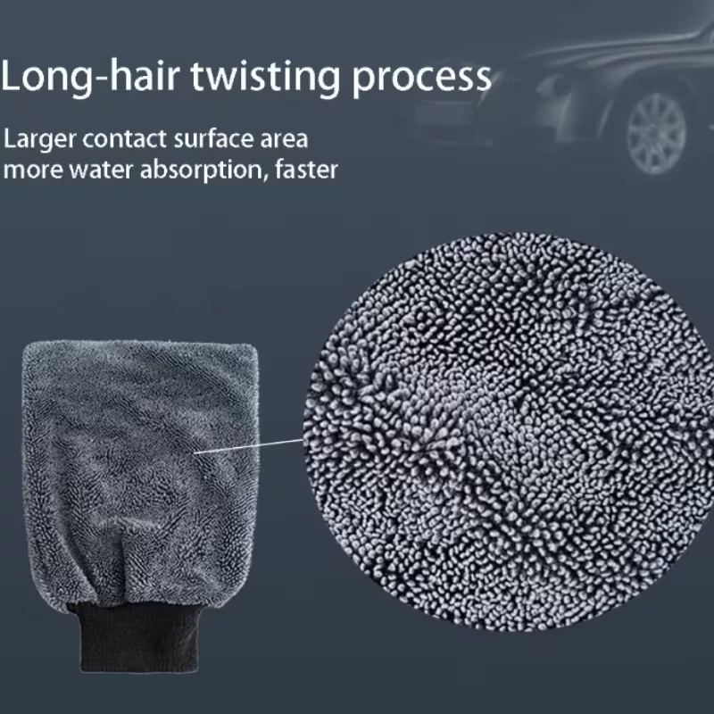 Cleaning gloves for car windows, reusable and washable.