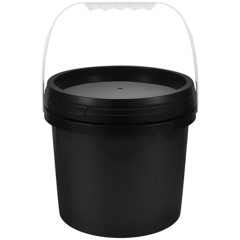 1.06-gallon black plastic bucket with handle and lid