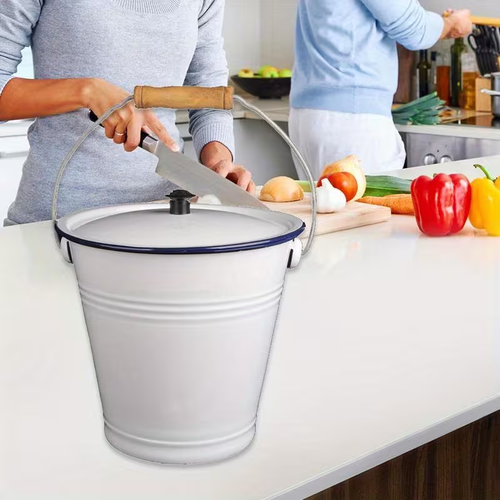 101.44 oz Thick Enamel Bucket with Lid - Durable Metal Material